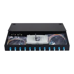 Xunsomten-12 Duplex Single Mode 24 Port LC Rack Mount Enclosure Box + Splice Trays Fiber Cables LC-UPC Kit, 24 Core LGX Patch Panel Box fits for 19" Racks Cabinet (Include Pigtail & Couplers)