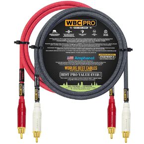 زوج كابل RCA 6 أقدام-WBC-Pro-Quad Silent-Silent ، فائق المرونة ، كابل صوتية صوتية مؤيد للرقص مع مكونات RCA Gold RCA الرمادية والأحمر-اتجاهية-اتجاهية.