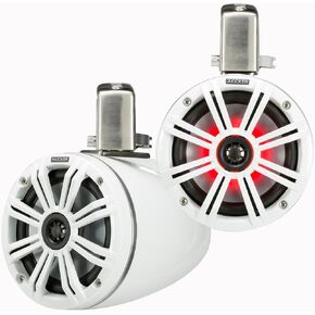 Kicker KMTC65W 6.5" Loaded Marine Wake Tower Enclosures with 45KM654L Speakers - White Grills and Enclosures