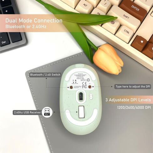 الماوس اللاسلكي (Bluetooth+2.4g) معاد شحنها الماوس الصامت الصامت هادئ مع 4000 نقطة في البوصة لجهاز الكمبيوتر المحمول/الكمبيوتر/ماك بوك/كرومر/السطح برو/ipad/tablet ambidextros (أخضر) in Kuwait