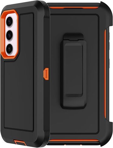 RubCase for Samsung Galaxy S23 Plus Case with 2X Screen Protector, Dual Layer Bumper Cover with Belt Clip Holster & Kickstand, Full Body Heavy Duty Phone Case for Galaxy S23+ Plus 5G (Black/Orange) in Saudi Arabia