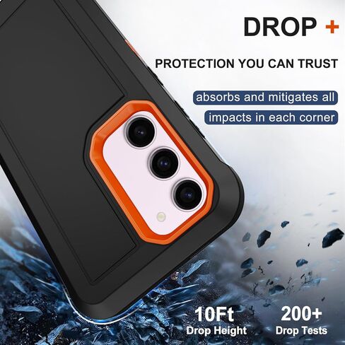 RubCase for Samsung Galaxy S23 Plus Case with 2X Screen Protector, Dual Layer Bumper Cover with Belt Clip Holster & Kickstand, Full Body Heavy Duty Phone Case for Galaxy S23+ Plus 5G (Black/Orange) in Saudi Arabia