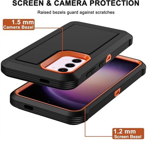 RubCase for Samsung Galaxy S23 Plus Case with 2X Screen Protector, Dual Layer Bumper Cover with Belt Clip Holster & Kickstand, Full Body Heavy Duty Phone Case for Galaxy S23+ Plus 5G (Black/Orange) in Saudi Arabia