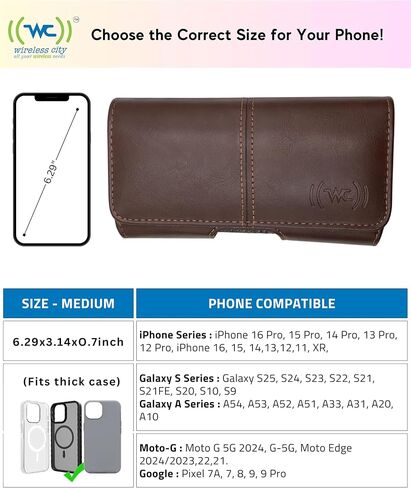 Leather Phone Holster for Men Fit to iPhone 11,12,13,14,15,16,12 Pro, 13 Pro,14 Pro, 15 Pro, 16 Pro, Cell Phone Case with Belt Clip/Loop, Carrying Pouch Phone Holder for Protective Case, Medium in Saudi Arabia