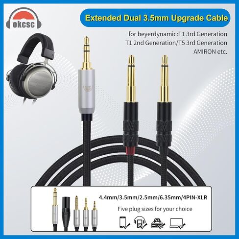 okcsc Dual 3.5mm to 4.4mm Headphone Cable for Sony MDR-Z1R MDR-Z7 MDR-Z7M2 Headphones for beyerdynamic for Denon, FIIO, Arya, SUNDARA, Ananda, 4-Core Nylon Braided OFC Upgrade Cable 6.56FT 4.4MM in Kuwait