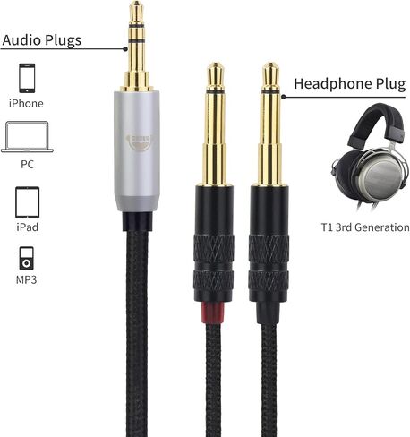 okcsc Dual 3.5mm to 4.4mm Headphone Cable for Sony MDR-Z1R MDR-Z7 MDR-Z7M2 Headphones for beyerdynamic for Denon, FIIO, Arya, SUNDARA, Ananda, 4-Core Nylon Braided OFC Upgrade Cable 6.56FT 4.4MM in Kuwait