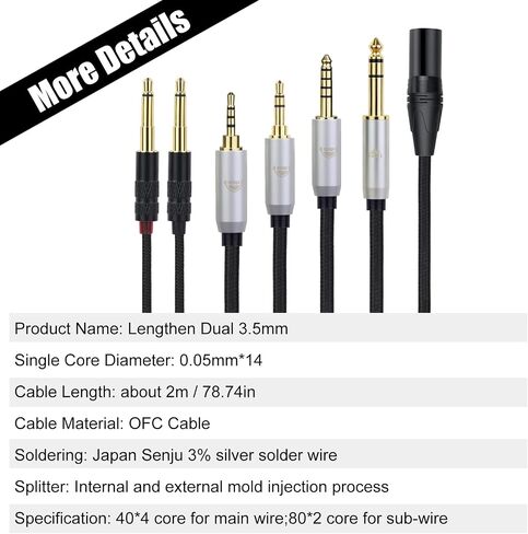 okcsc Dual 3.5mm to 4.4mm Headphone Cable for Sony MDR-Z1R MDR-Z7 MDR-Z7M2 Headphones for beyerdynamic for Denon, FIIO, Arya, SUNDARA, Ananda, 4-Core Nylon Braided OFC Upgrade Cable 6.56FT 4.4MM in Kuwait