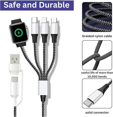 4 في 2 كبل شحن متعدد الشحن لشاحن Apple Watch ، تمت ترقيته اللاسلكية USB C Iwatch Charger فرض شحن سريع مع النوع C/Light-Ring مع IWATCH Ultra SE 10-1 ، I-Phone 16-11 ، Android (4 أقدام) in Saudi Arabia