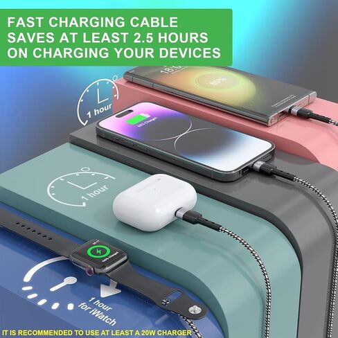 4 في 2 كبل شحن متعدد الشحن لشاحن Apple Watch ، تمت ترقيته اللاسلكية USB C Iwatch Charger فرض شحن سريع مع النوع C/Light-Ring مع IWATCH Ultra SE 10-1 ، I-Phone 16-11 ، Android (4 أقدام) in Saudi Arabia