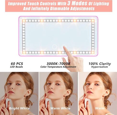 Car Sun Visor Vanity Mirror, Makeup Mirror with 3 Color Led Light, Rechargeable Car Mirror with Dimmable Touch Screen, Rear View Sun Shading Travel Cosmetic Mirror for Car Truck SUV in Saudi Arabia
