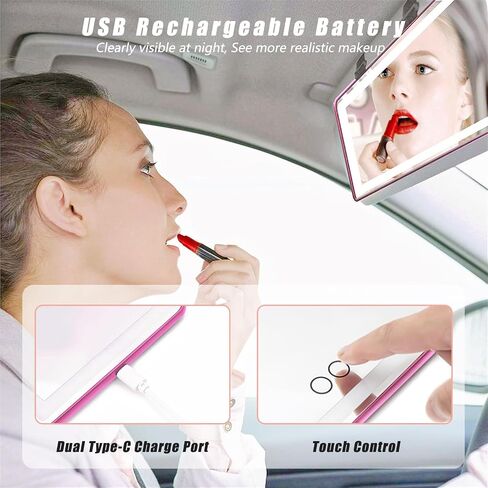 Car Sun Visor Vanity Mirror, Makeup Mirror with 3 Color Led Light, Rechargeable Car Mirror with Dimmable Touch Screen, Rear View Sun Shading Travel Cosmetic Mirror for Car Truck SUV in Saudi Arabia