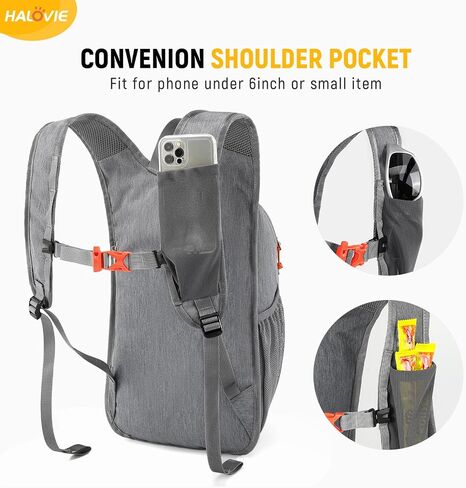 HALOVIE 15L Foldable Hiking Backpack Lightweight Travel Daypack Shoulder Pocket with Chest Strap Small Packable Pack for Walking Women Men (Black) in Kuwait