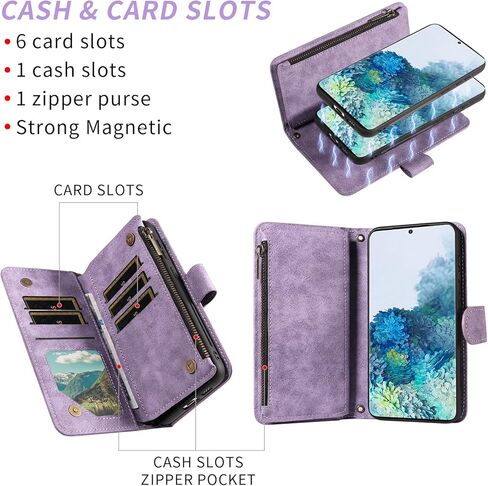 Asuwish Phone Case for Samsung Galaxy S20 Plus S20+ 5G Zipper Wallet Cell Cover with Screen Protector Crossbody Lanyard Strap Flip Card Holder S20+5G S20plus 20S + S2O S 20 20+ G5 Women Purple in Kuwait
