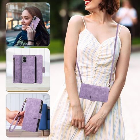 Asuwish Phone Case for Samsung Galaxy S20 Plus S20+ 5G Zipper Wallet Cell Cover with Screen Protector Crossbody Lanyard Strap Flip Card Holder S20+5G S20plus 20S + S2O S 20 20+ G5 Women Purple in Kuwait