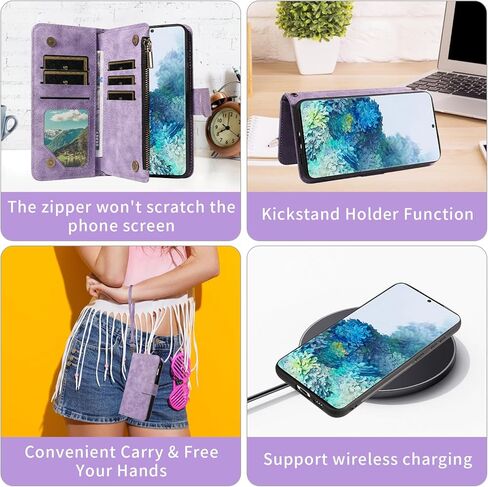 Asuwish Phone Case for Samsung Galaxy S20 Plus S20+ 5G Zipper Wallet Cell Cover with Screen Protector Crossbody Lanyard Strap Flip Card Holder S20+5G S20plus 20S + S2O S 20 20+ G5 Women Purple in Kuwait