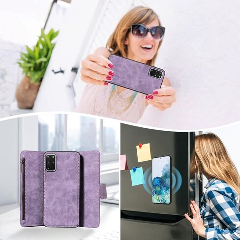 Asuwish Phone Case for Samsung Galaxy S20 Plus S20+ 5G Zipper Wallet Cell Cover with Screen Protector Crossbody Lanyard Strap Flip Card Holder S20+5G S20plus 20S + S2O S 20 20+ G5 Women Purple in Kuwait