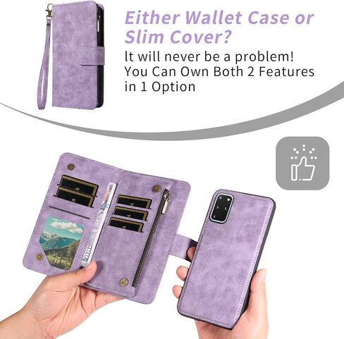 Asuwish Phone Case for Samsung Galaxy S20 Plus S20+ 5G Zipper Wallet Cell Cover with Screen Protector Crossbody Lanyard Strap Flip Card Holder S20+5G S20plus 20S + S2O S 20 20+ G5 Women Purple in Kuwait