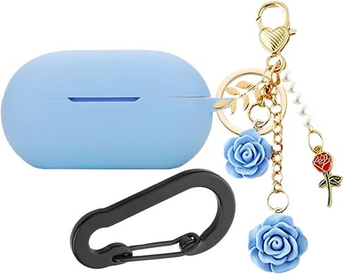 Case for Beats Solo Buds Case Cover with Flower Keychain, Cute Soft Silicone Shockproof Protective Skin Cases for Beats Solo Buds Wireless Earbuds with Carabiner for Women Girl (Purple) in Kuwait