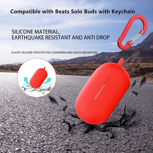 Case for Beats Solo Buds Case Cover with Flower Keychain, Cute Soft Silicone Shockproof Protective Skin Cases for Beats Solo Buds Wireless Earbuds with Carabiner for Women Girl (Purple) in Kuwait