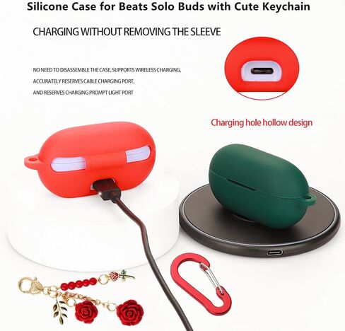 Case for Beats Solo Buds Case Cover with Flower Keychain, Cute Soft Silicone Shockproof Protective Skin Cases for Beats Solo Buds Wireless Earbuds with Carabiner for Women Girl (Purple) in Kuwait