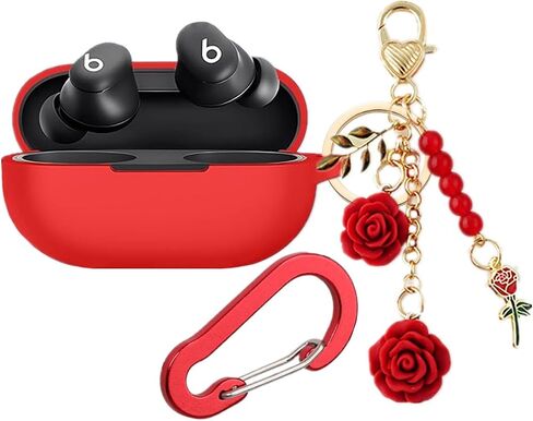 Case for Beats Solo Buds Case Cover with Flower Keychain, Cute Soft Silicone Shockproof Protective Skin Cases for Beats Solo Buds Wireless Earbuds with Carabiner for Women Girl (Purple) in Kuwait