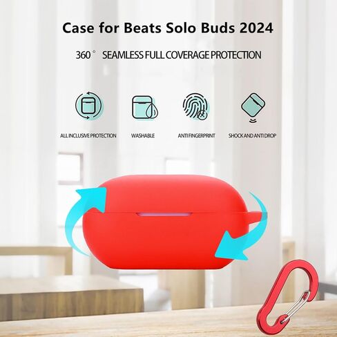 Case for Beats Solo Buds Case Cover with Flower Keychain, Cute Soft Silicone Shockproof Protective Skin Cases for Beats Solo Buds Wireless Earbuds with Carabiner for Women Girl (Purple) in Kuwait