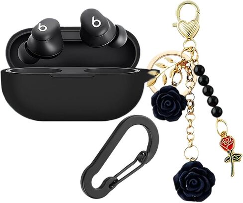 Case for Beats Solo Buds Case Cover with Flower Keychain, Cute Soft Silicone Shockproof Protective Skin Cases for Beats Solo Buds Wireless Earbuds with Carabiner for Women Girl (Purple) in Kuwait