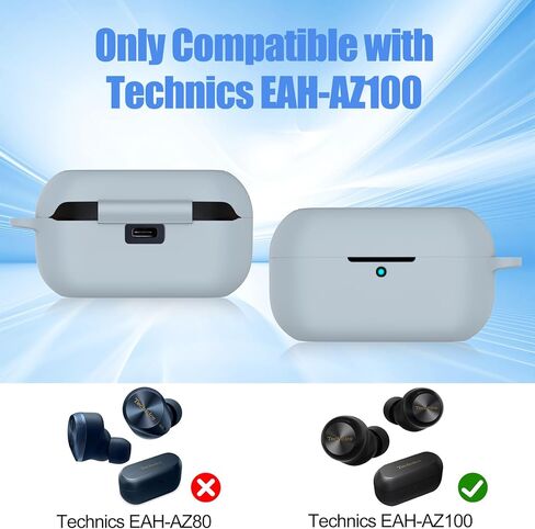 for Technics EAH-AZ100 Case Cover, Soft Silicone Protective Earbuds Case, Only Compatible with Technics EAH-AZ100 with Carabiner & Cleaner Kit Accessories Set(Black) in Kuwait