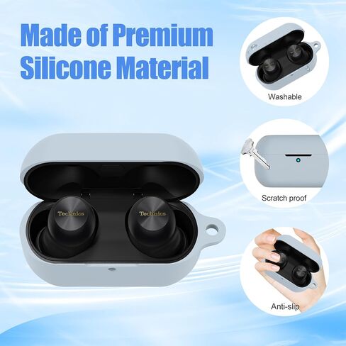 for Technics EAH-AZ100 Case Cover, Soft Silicone Protective Earbuds Case, Only Compatible with Technics EAH-AZ100 with Carabiner & Cleaner Kit Accessories Set(Black) in Kuwait