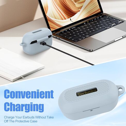 for Technics EAH-AZ100 Case Cover, Soft Silicone Protective Earbuds Case, Only Compatible with Technics EAH-AZ100 with Carabiner & Cleaner Kit Accessories Set(Black) in Kuwait