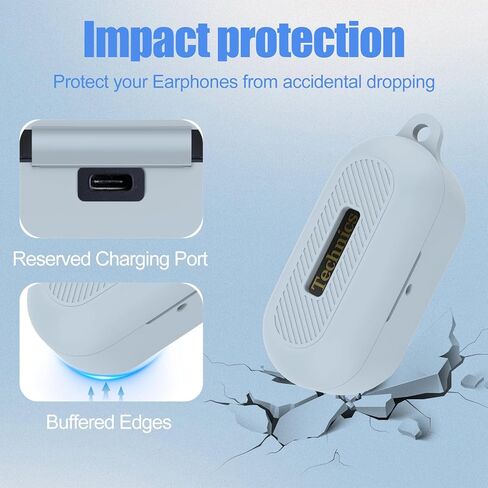 for Technics EAH-AZ100 Case Cover, Soft Silicone Protective Earbuds Case, Only Compatible with Technics EAH-AZ100 with Carabiner & Cleaner Kit Accessories Set(Black) in Kuwait