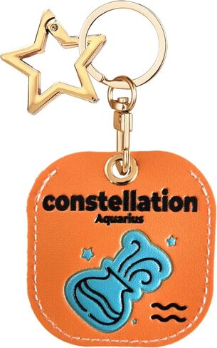 Leather Constellation Airtag Keychain Case Holder,Cute Protective Apple Air Tag Cover with Star Key Ring,Anti-Scratch Hidden Finder GPS Tracker Case for Wallet Keys,Bag,Pets,Backpack(Capricorn) in Kuwait