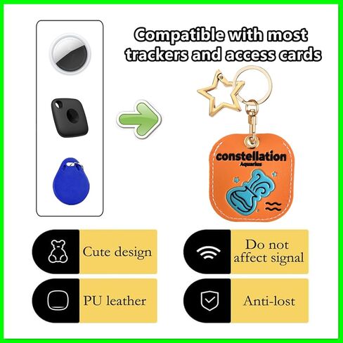 Leather Constellation Airtag Keychain Case Holder,Cute Protective Apple Air Tag Cover with Star Key Ring,Anti-Scratch Hidden Finder GPS Tracker Case for Wallet Keys,Bag,Pets,Backpack(Capricorn) in Kuwait