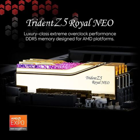 G.Skill Trident Z5 Royal Neo Series (AMD Expo) DDR5 RAM 96GB (2x 48GB) 6000MT/S CL28-36-36-96 1.35V Desktop Computer Memory U-DIMM-GOLD (F5-6000J2836F48GX2-TR5NG) in Kuwait