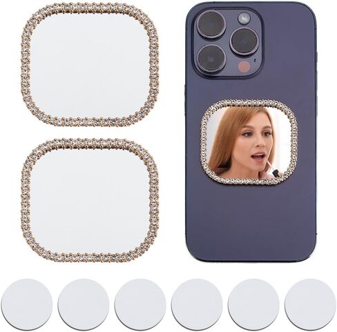 2 PCS Mirror Mirror Phone Phone Back Lathesive Mirror Charm Sticker Square Make Up Manust مع أحجار الراين للهاتف الذكي للملحقات الخلفية للهاتف المحمول سحر المرآة in Kuwait