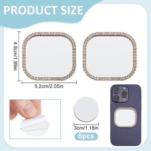 2 PCS Mirror Mirror Phone Phone Back Lathesive Mirror Charm Sticker Square Make Up Manust مع أحجار الراين للهاتف الذكي للملحقات الخلفية للهاتف المحمول سحر المرآة in Kuwait