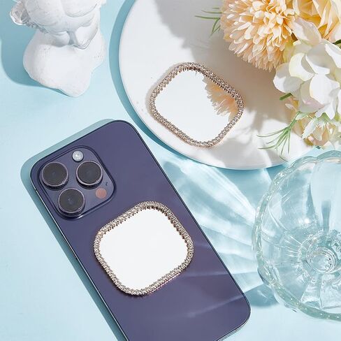 2 PCS Mirror Mirror Phone Phone Back Lathesive Mirror Charm Sticker Square Make Up Manust مع أحجار الراين للهاتف الذكي للملحقات الخلفية للهاتف المحمول سحر المرآة in Kuwait