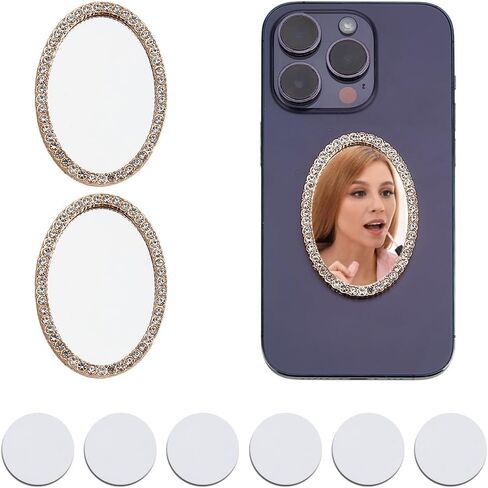 2 PCS Mirror Mirror Phone Phone Back Lathesive Mirror Charm Sticker Square Make Up Manust مع أحجار الراين للهاتف الذكي للملحقات الخلفية للهاتف المحمول سحر المرآة in Kuwait