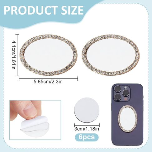 2 PCS Mirror Mirror Phone Phone Back Lathesive Mirror Charm Sticker Square Make Up Manust مع أحجار الراين للهاتف الذكي للملحقات الخلفية للهاتف المحمول سحر المرآة in Kuwait