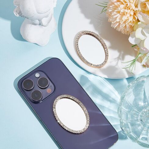 2 PCS Mirror Mirror Phone Phone Back Lathesive Mirror Charm Sticker Square Make Up Manust مع أحجار الراين للهاتف الذكي للملحقات الخلفية للهاتف المحمول سحر المرآة in Kuwait