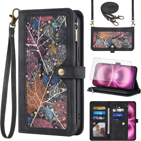 علبة الهاتف لـ iPhone 16 Plus 6.7 بوصة تغطية محفظة مع حامي الشاشة وحزام معصم Crossbody Leather Pattern Pattern zipper حامل بطاقة الائتمان Stand I Phone6 ​​16+ I16 + 16Plus Women Men Blue in Kuwait