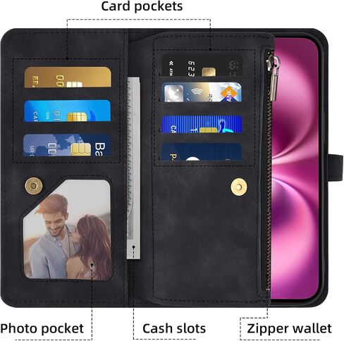علبة الهاتف لـ iPhone 16 Plus 6.7 بوصة تغطية محفظة مع حامي الشاشة وحزام معصم Crossbody Leather Pattern Pattern zipper حامل بطاقة الائتمان Stand I Phone6 ​​16+ I16 + 16Plus Women Men Blue in Kuwait
