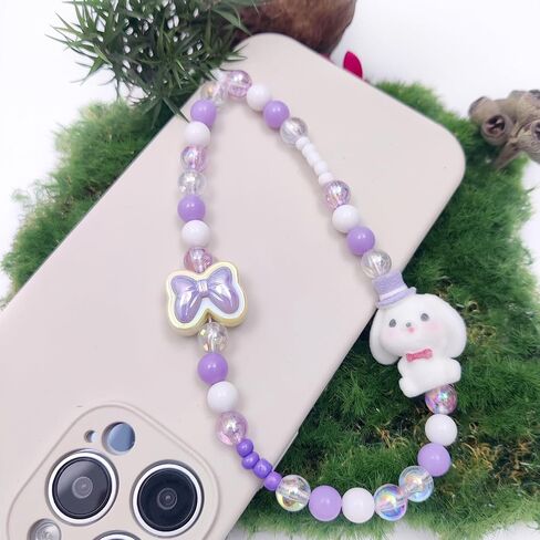 2PCS Cute Phone Charms Pink Phone Charm Strap Pretty Bow Pearl Furry Puppy Beaded Phone Wrist Strap Camera Charm Strap Phone Accessories Charm in Kuwait