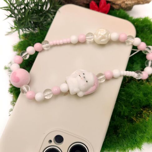 2PCS Cute Phone Charms Pink Phone Charm Strap Pretty Bow Pearl Furry Puppy Beaded Phone Wrist Strap Camera Charm Strap Phone Accessories Charm in Kuwait