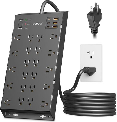 Heavy Duty Power Strip Surge Protector 20Amp (Vertical Plug), T-Slot 20A Outlet, 10 Feet 12 Gauge Extension Cord with 22 AC Outlets(2500W/20A) 6 USB Ports (3 USB C) for Industrial Garage in Saudi Arabia
