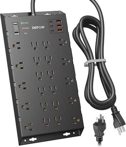 Heavy Duty Power Strip Surge Protector 20Amp (Vertical Plug), T-Slot 20A Outlet, 10 Feet 12 Gauge Extension Cord with 22 AC Outlets(2500W/20A) 6 USB Ports (3 USB C) for Industrial Garage in Saudi Arabia