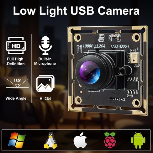 Fisheye USB Camera H.264 Wide Angle Low Light Full HD 1080P 30fps Small Video Camera with MIC for Lightburn 3D Printer PC Windows Android Linux Mac OS(Industrial Use, Video Monitoring) in Saudi Arabia