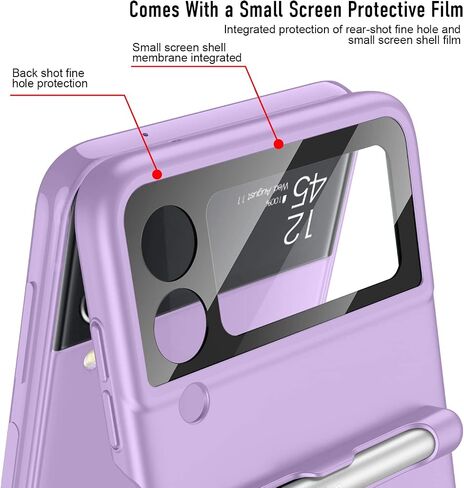 for Samsung Galaxy Z Flip 3 Case with Pen and Ring,Ultra Thin Matte Leather Anti-Drop Phone Cover with Camera Screen Protector for Samsung Galaxy Z Flip 3 5G(ZFlip3-Purple) in Saudi Arabia