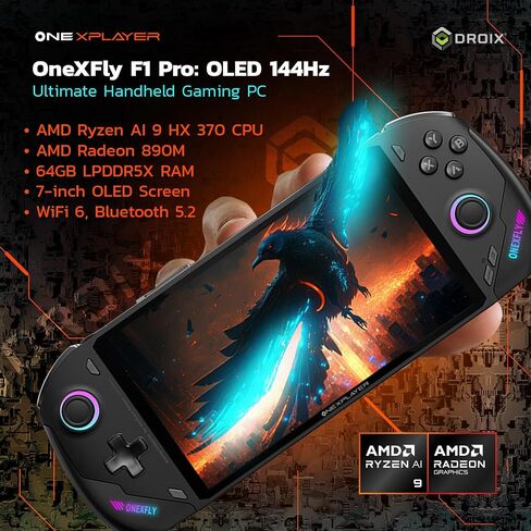 Onexfly F1 Pro Gaming PC Handheld | AMD RYZEN AI 9 370 | 32GB LPDDR5X RAM | 2TB PCIE 4.0 SSD | عرض 7 "144Hz OLED | Windows 11 | وحدة التحكم في الألعاب المحمولة in Kuwait