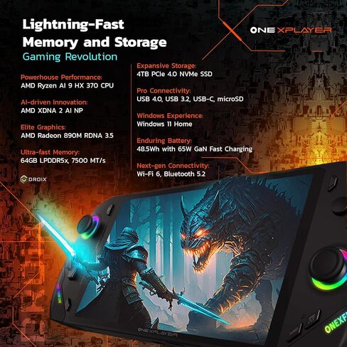 Onexfly F1 Pro Gaming PC Handheld | AMD RYZEN AI 9 370 | 32GB LPDDR5X RAM | 2TB PCIE 4.0 SSD | عرض 7 "144Hz OLED | Windows 11 | وحدة التحكم في الألعاب المحمولة in Kuwait